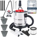 LEHMANN Haddo Industriestaubsauger 2000W | Aschesauger für Kamin mit Doppelfilteranlage | Kaminsauger Ascheschlucker | Nass Trockensauger mit 20 Liter Edelstahltank, Silber