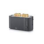 Severin Toaster Langschlitz, 4 Scheiben mit integrierten Brötchenaufsatz, 2 Langschlitz-Röstschachte, verschiedene Aufwärmstufen, 1.400 W, Schwarz Matt, AT 2591, Mattschwarz