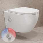 HOROW Dusch WC Kalt-Warm Wasser, Hänge WC Spülrandlos mit Bidet-Düse | Taharet WC mit Klodeckel mit Absenkautomatik, Nano-Keramik, Toilette für kleine Bad, 49×36×36cm, Wassersparend, Geräuscharm