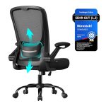 Der beste Bürostuhl für den Rücken SONGMICS Ergonomischer Bürostuhl mit klappbaren Armlehnen, höhenverstellbar | Stuhl höhenverstellbar, 64x64x(110-118)cm, Wippfunktion, verstellbare Lendenstütze, 53 cm große Sitzfläche, Tintenschwarz