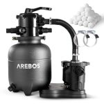Arebos Sandfilteranlage Schwarz | 9500 l/h | 350 W | Poolpumpe | für Pool | Poolfilter, Filterpumpe, Sandfilter, Sandfilterpumpe, Poolfilteranlage, Filteranlage, inkl. 600 g Filterbälle
