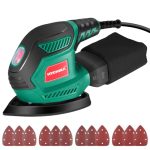 HYCHIKA Multischleifer, Deltaschleifer 200W, mit 12 Schleifblätter (Körnung 80/120/240), 14000 U/min, Klettfix-System, Staubsaugbeutel, Schleifmaschine für Ecke & Kante, Metal & Holz