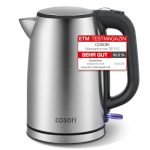 Cosori Wasserkocher Edelstahl, Ohne Kunststoffkontakt, 1,7 L, 2200W, LED | BPA-freier Wasserweg, Strix-Technologie, Große Öffnung, schnelles Kochen, Abschaltautomatik, Silber-Schwarz, ideal für Tee