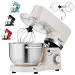 Arebos Küchenmaschine 1500 W Creme | Knetmaschine | Geräuscharm | Rührhaken | 2x Edelstahl-Rührschüsseln 4,5 & 5,5 L | Küchenmixer | Knethaken | Schlagbesen und Spritzschutz | 6 Geschwindigkeiten