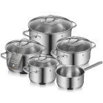 WMF Provence Plus Topfset 5-teilig für Induktion und alle Herdarten, Töpfe aus Cromargan Edelstahl mit Glasdeckel, breitem Schüttrand, spülmaschinenfest, unbeschichtet, Kochtopfset für gesundes Kochen
