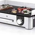 WMF Lono Master-Grill, Elektrogrill, 50x28 cm, Elektrogrill Tischgrill mit Windschutz und Auffangschale, Outdoorzertifiziert für Barbecue, 2 getrennt regulierbare Grillflächen, 2400 W, edelstahl matt