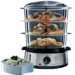 Russell Hobbs Dampfgarer [normale Größe] 9,0l (60 Minuten Timer + Abschaltautomatik, 3 spülmaschinengeeignete Dampfgarbehälter + Reisschale / Reiskocher + 6 Eierhalter /Eierkocher, BPA-frei) 19270-56