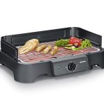 Severin Elektrogrill, Temperaturen 35-200 Grad Celsius, schnelles Aufheizen, 38x22 cm, Tischgrill mit Auffangschale, Edelstahl-Grillrost, Balkongrill, einfache Reinigung, 2000W, schwarz, PG 8593