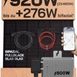 Das beste Balkonkraftwerk 800 Watt SUNNIVA® 920W Balkonkraftwerk mit 800W Wechselrichter DEYE, BIFAZIAL FULLBLACK komplett Steckdose, PV Solaranlage Komplettset mit 5 m Anschlusskabel und 4x 1m Solarkabel, 2x 460W N-Type Glas-Glas