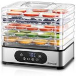 FOHERE Dörrautomat Edelstahl, Dörrgerät mit 5 höhenverstellbaren Tabletts | LED-Anzeige, 420W, 35-70°C, 48h-Timer, für Lebensmittel, Pilze, Früchte, Fleisch, Fisch, Gemüse, BPA frei