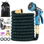 15M/50FT Flexibler Gartenschlauch, Wasserschlauch Dehnbar mit 10 Modi Düse, Upgrade 4-lagiger Latex & 3750D-Gewebe, 3/4" und 1/2" Zoll Adapter, mit Wandhalterung, für Gartenarbeit, Waschen