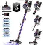 Authmic Akku Staubsauger, 50000Pa Staubsauger Kabellos, Kabelloser Staubsauger mit Touchscreen, 50Mins, 1.6L, H13 HEPA, Anti-Tangle-Bürste, für Hartböden/Teppich/Tierhaare, Hellviolett