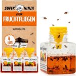 Super Ninja Fruchtfliegenfalle für Innenbereich, Obstfliegenfalle 4er-Pack | Wirksame Fliegenfalle für Fruchtfliegen, für Haushalt & Küche, sicher für Kinder & Haustiere, 3 Wochen Wirkung pro Flasche